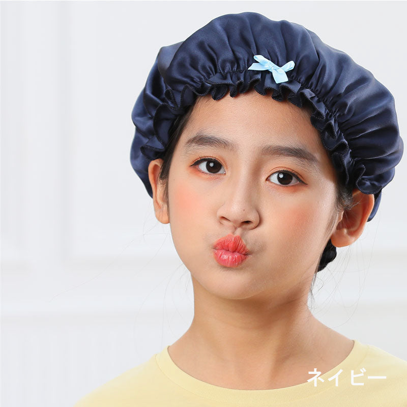 朝の寝癖防止に！忙しいママの味方、子供用シルクナイトキャップ（キッズサイズ小学生）