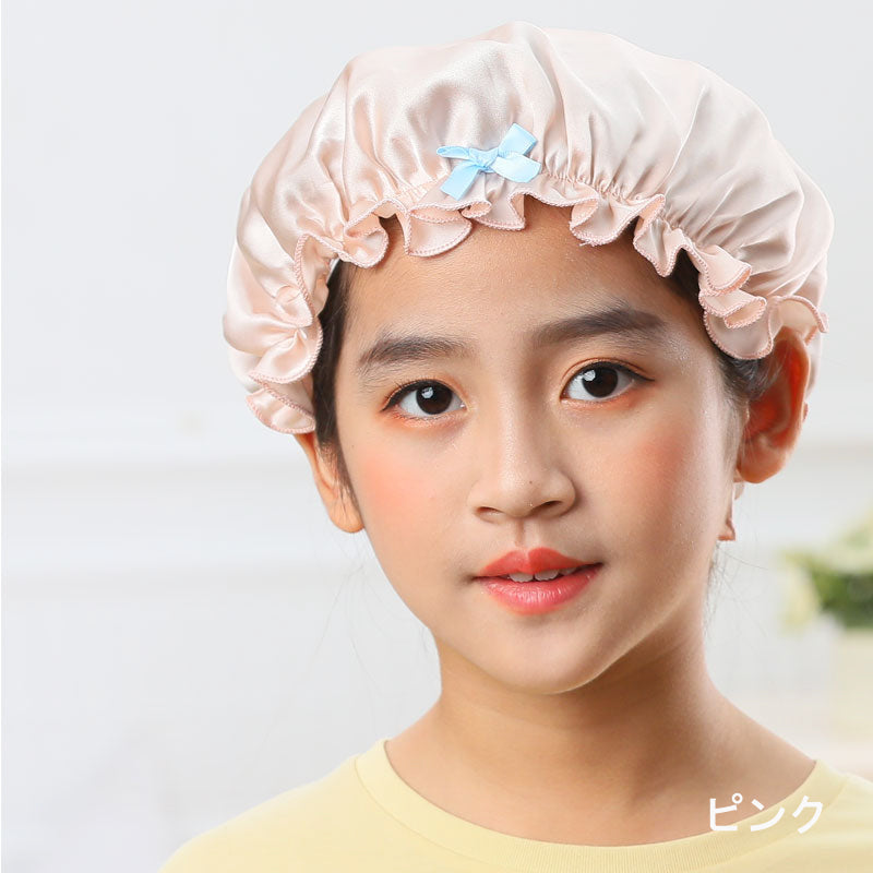 朝の寝癖防止に！忙しいママの味方、子供用シルクナイトキャップ（キッズサイズ小学生）